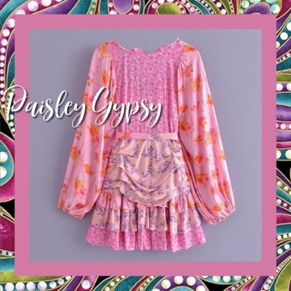 BOHEMIAN LOVE SHACK STYLE PINK FLORAL DRESS - Picture 2 of 16